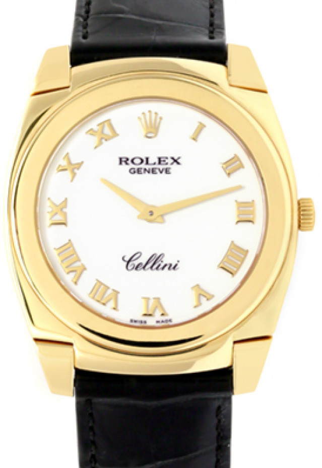 Rolex 5330 Yellow Gold on Strap White with Gold Roman